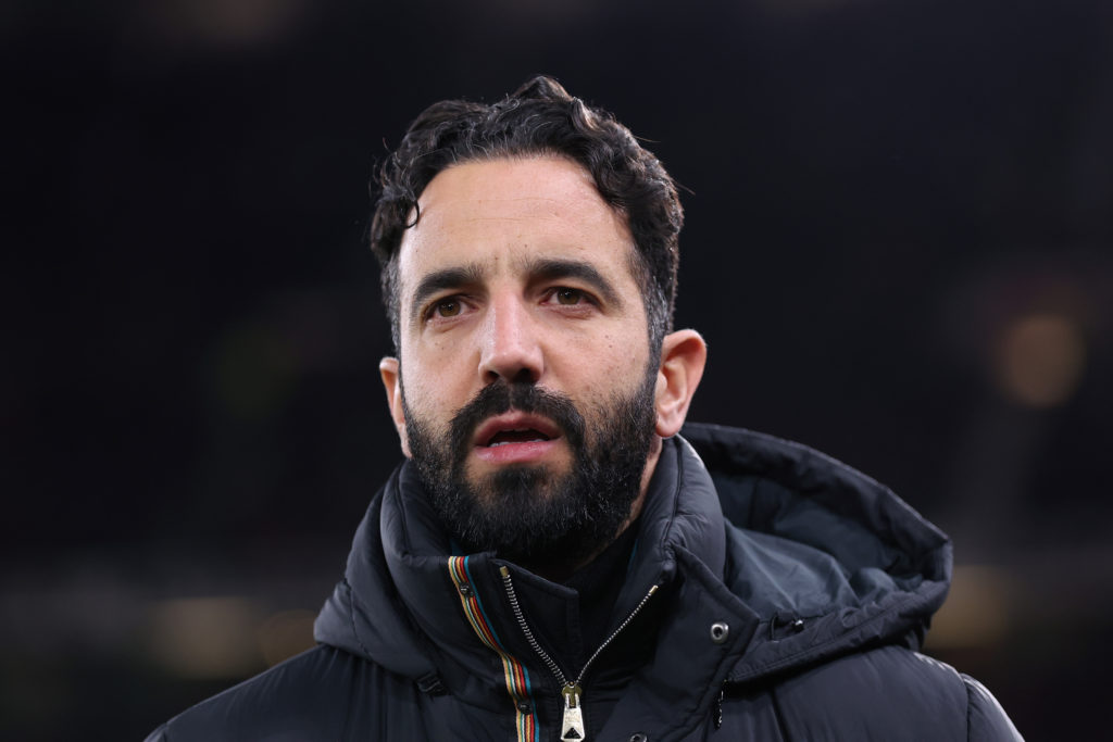 Manchester United manager Ruben Amorim looks on prior to the Europa League match against Real Sociedad at Old Trafford in 2025 in Manchester.