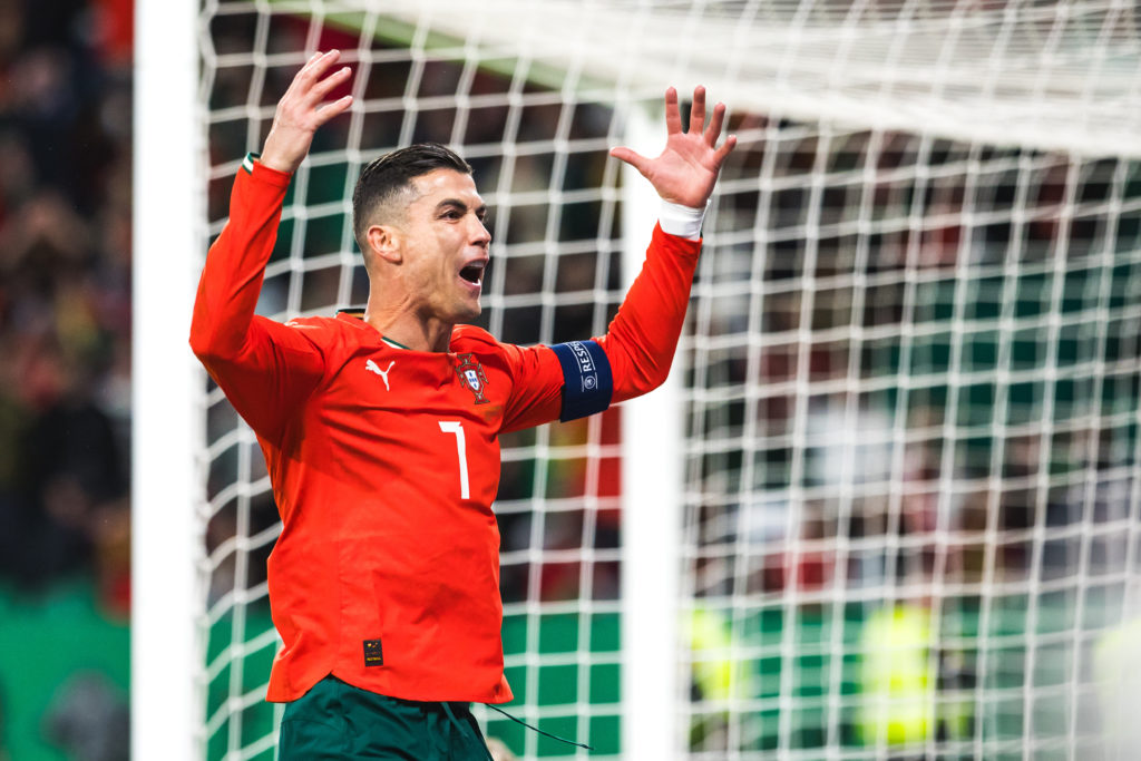 Cristiano Ronaldo of Portugal celebrates a goal during the