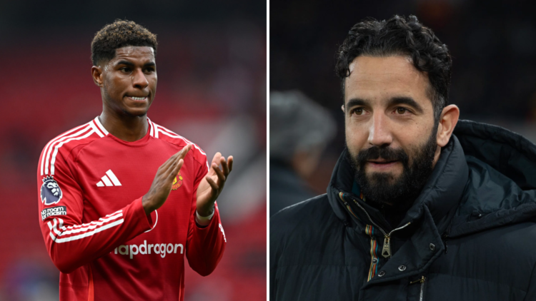 Manchester United's Marcus Rashford and manager Ruben Amorim.