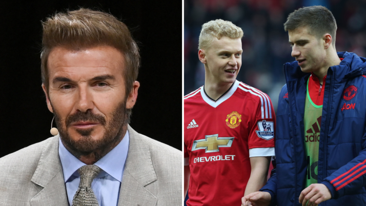 Split image of David Beckham and Manchester United's Paddy McNair in 2016.