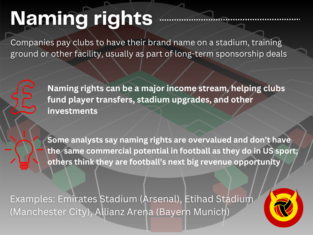 Infographic for United in Focus explaining stadium naming rights