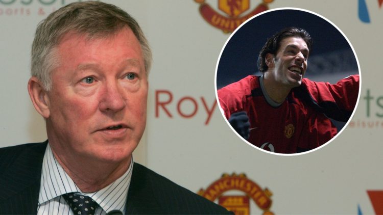 Sir Alex Ferguson of Manchester United speaks at a press conference at Old Trafford on March 5 2007. Inset, Manchester United striker Ruud van Nist...
