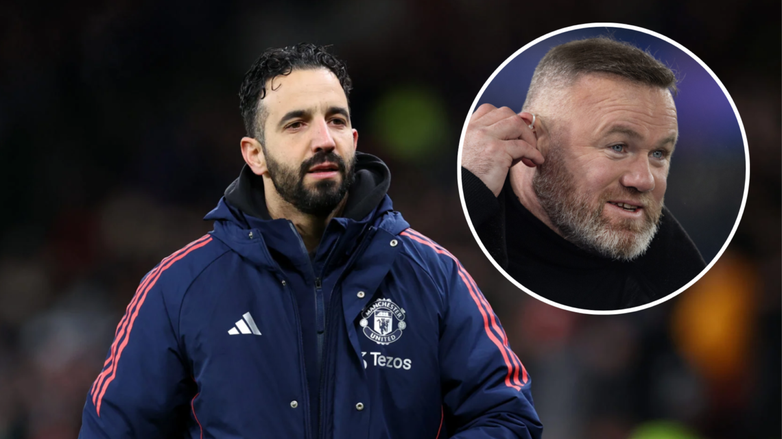 Ruben Amorim on the Old Trafford touchline and Wayne Rooney