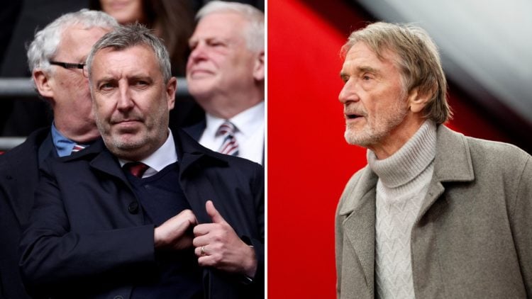 Sir Jim Ratcliffe arrives at the stadium prior to the Premier League match, and Jason Wilcox, Technical Director of Manchester United, looks on pri...