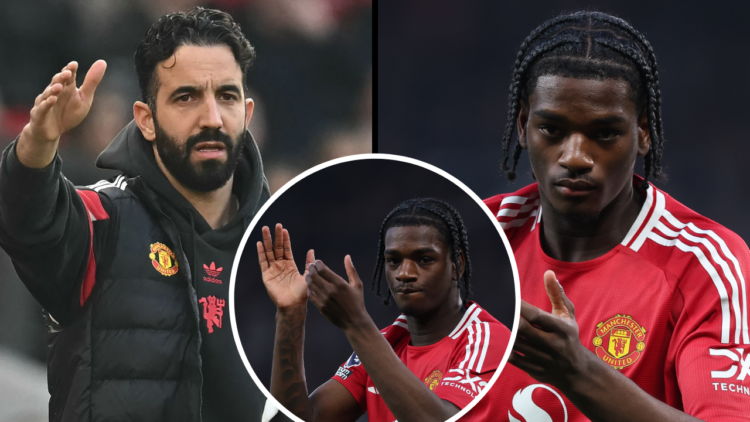 MANCHESTER, ENGLAND - MARCH 09: Ayden Heaven of Manchester United during the Premier League match between Manchester United FC and Arsenal FC at Ol...