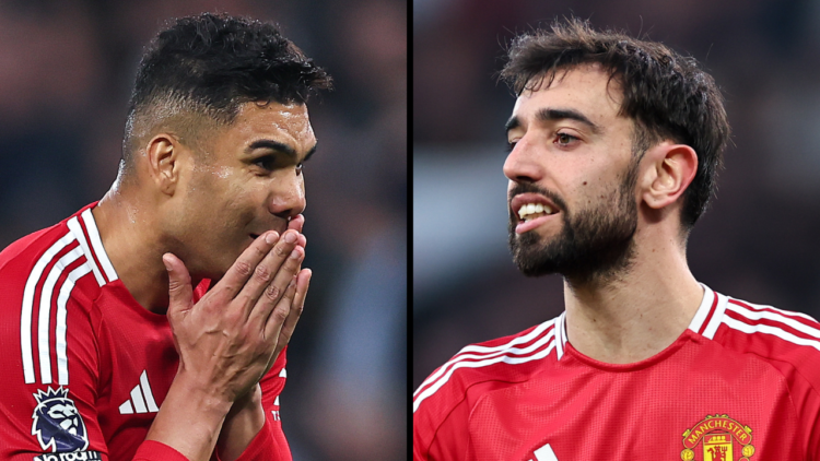 MANCHESTER, ENGLAND - MARCH 9: Casemiro of Manchester United reacts during the Premier League match between Manchester United FC and Arsenal FC at ...