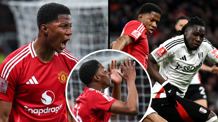 MANCHESTER, ENGLAND - MARCH 2: Chido Obi-Martin of Manchester United reacts during the Emirates FA Cup Fifth Round match between Manchester United ...