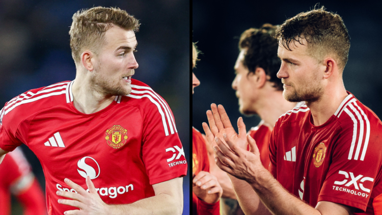 Matthijs de Ligt of Manchester United walks off after the Premier League match between Leicester City FC and Manchester United FC at The King Power...