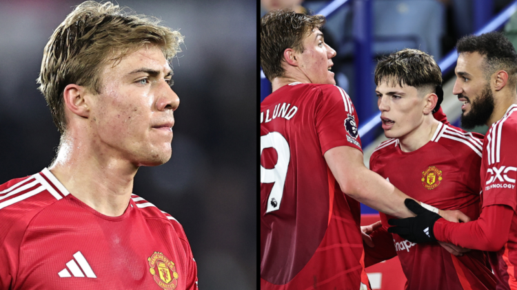 Rasmus Hojlund of Manchester United during the Premier League match between Leicester City FC and Manchester United FC at The King Power Stadium. I...