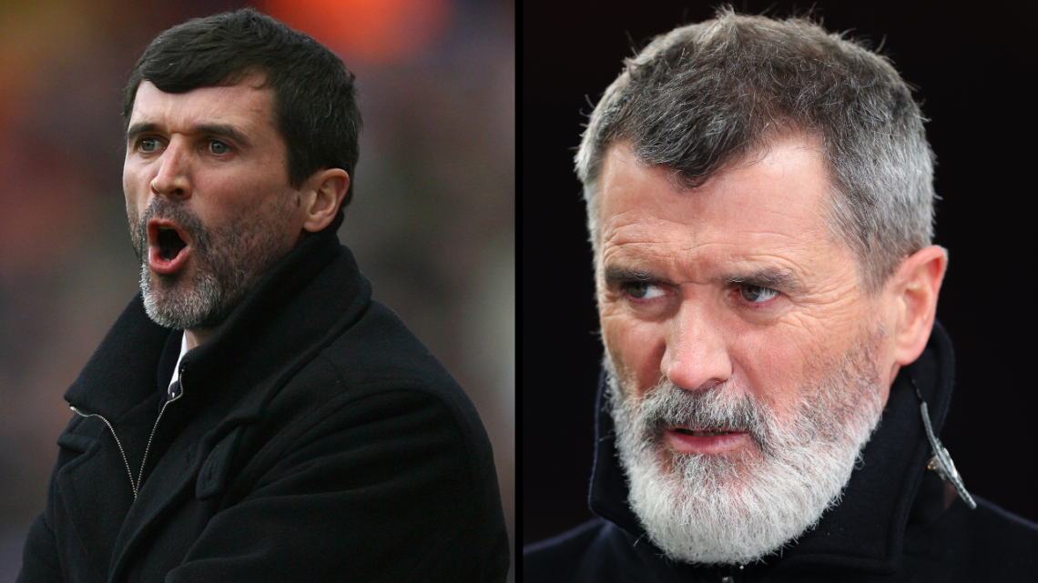 ITV Sport pundit Roy Keane during the Emirates FA Cup Fourth Round match between Manchester United and Leicester City at Old Trafford. Insert: Sund...