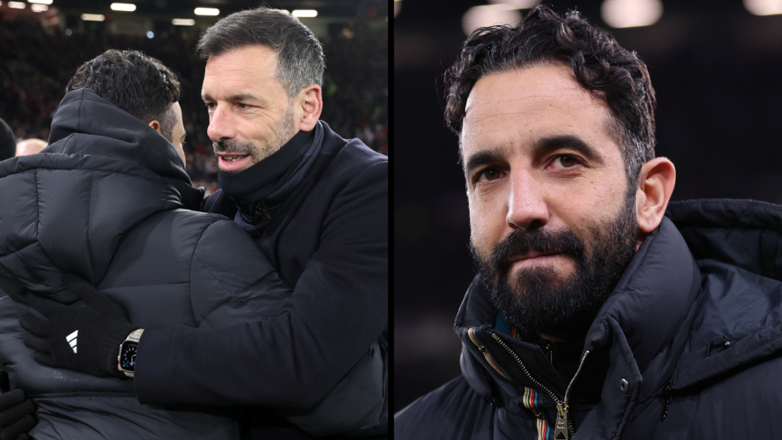 Ruben Amorim the manager of Manchester United looks on prior to the UEFA Europa League 2024/25 Round of 16 Second Leg match between Manchester Unit...