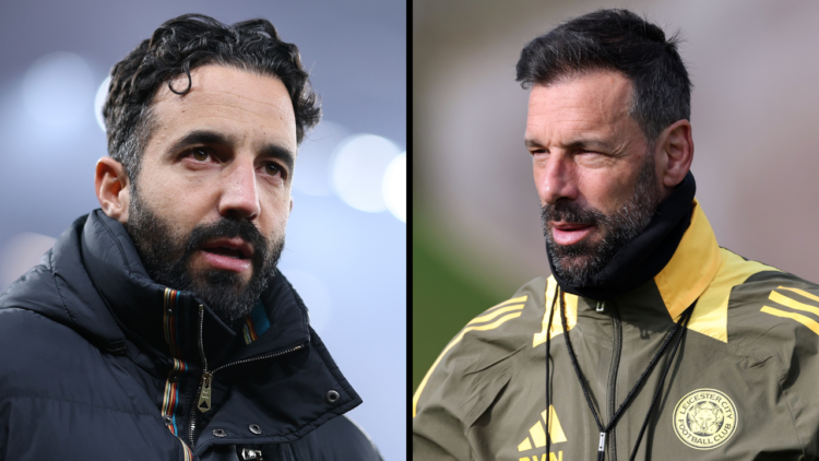 Ruben Amorim the manager of Manchester United looks on during the UEFA Europa League 2024/25 Round of 16 Second Leg match between Manchester United...