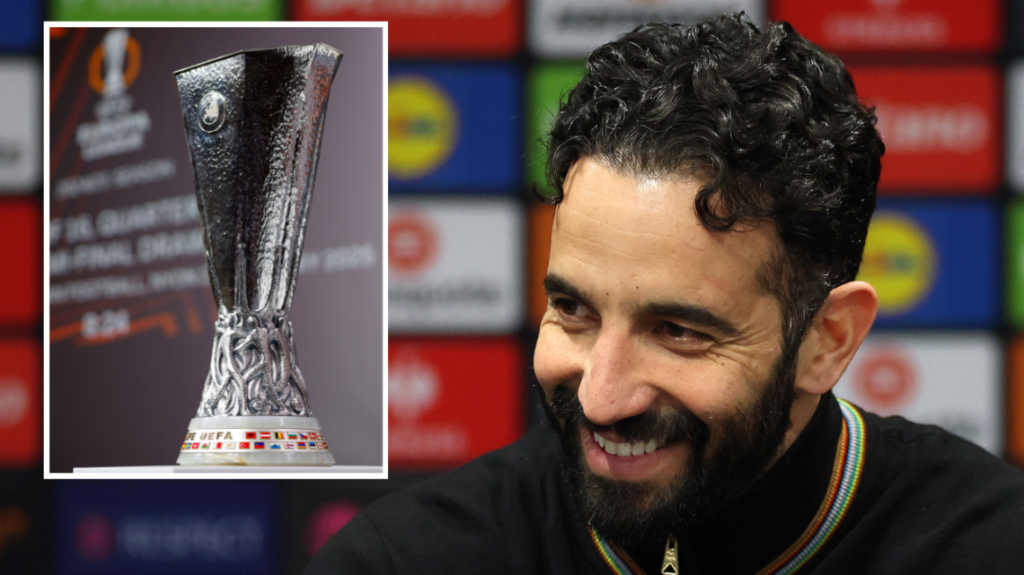 Manchester United manager Ruben Amorim speaks to the media following the UEFA Europa League 2024/25 Round of 16 Second Leg match between Manchester...