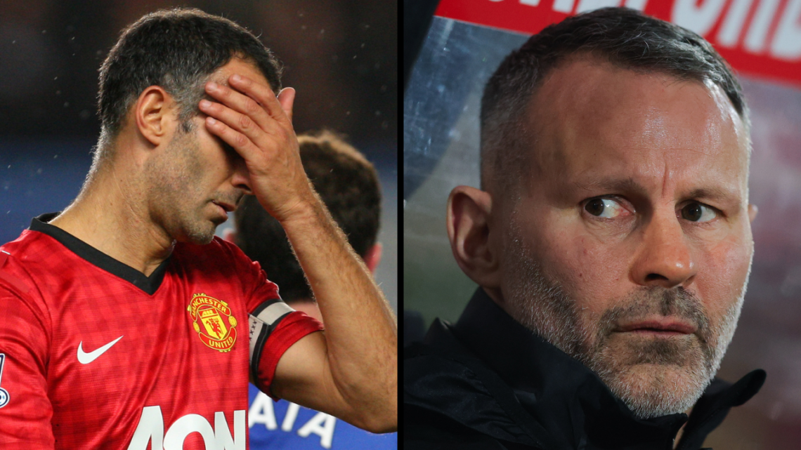 Salford City coach Ryan Giggs during the EFL League Two match between Salford City and Bromley at the Peninsula Stadium. Insert: A dejected looking...