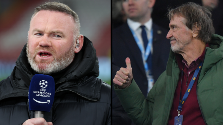 Wayne Rooney works as a TV Pundit during the UEFA Champions League 2024/25 UEFA Champions League 2024/25 Round of 16 Second Leg match between Liver...
