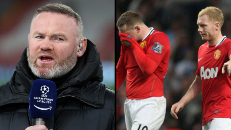 Wayne Rooney works as a TV Pundit during the UEFA Champions League 2024/25 UEFA Champions League 2024/25 Round of 16 Second Leg match between Liver...