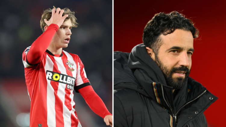 Split image of Southampton star Tyler Dibling and Manchester United manager Ruben Amorim.