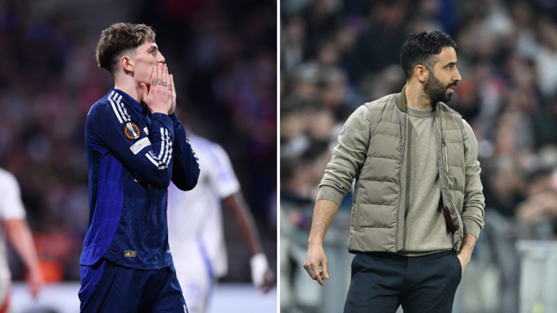 Split image of Manchester United winger Alejandro Garnacho and head coach Ruben Amorim.