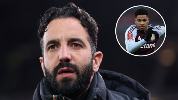 Ruben Amorim the manager of Manchester United looks on prior to the UEFA Europa League 2024/25 Round of 16 Second Leg match between Manchester Unit...