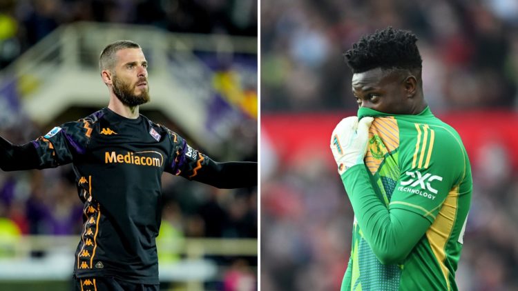 David De Gea of ACF Fiorentina celebrates after saving the secon penalty kick of the match during the Serie A Enilive match between ACF Fiorentina ...