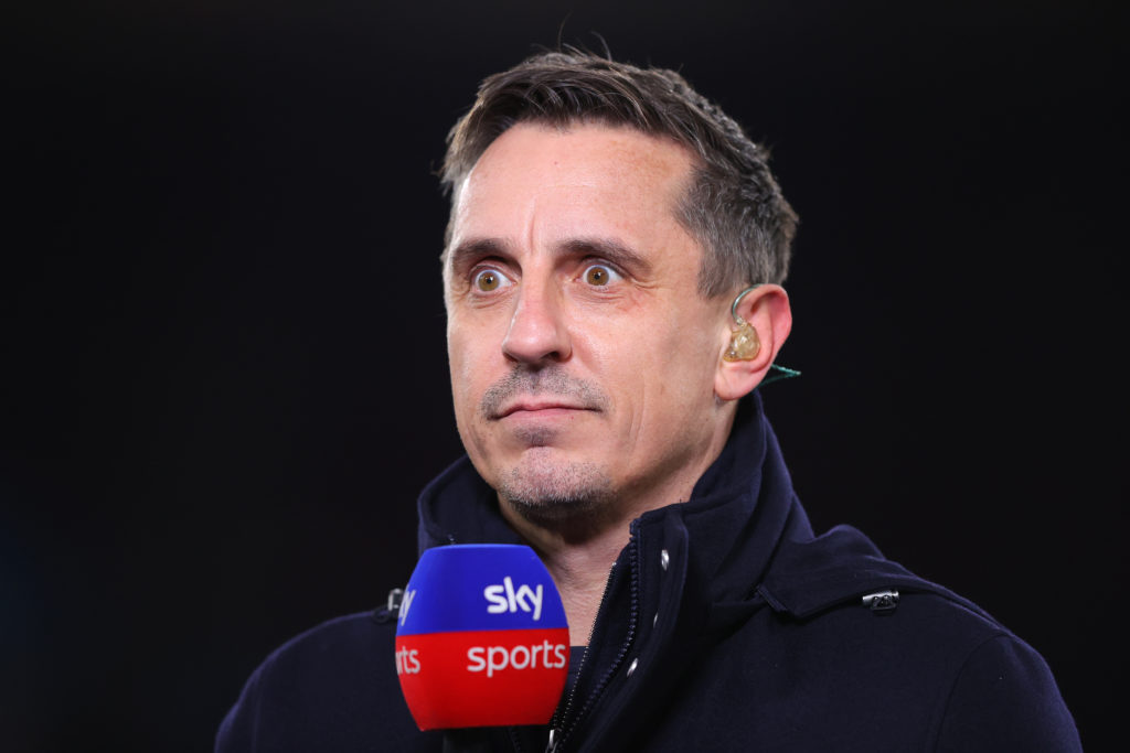Sky Sports pundit and Manchester United legend Gary Neville ahead of the Premier League match between West Ham United and Brentford at the London Stadium in 2024 in London, England.