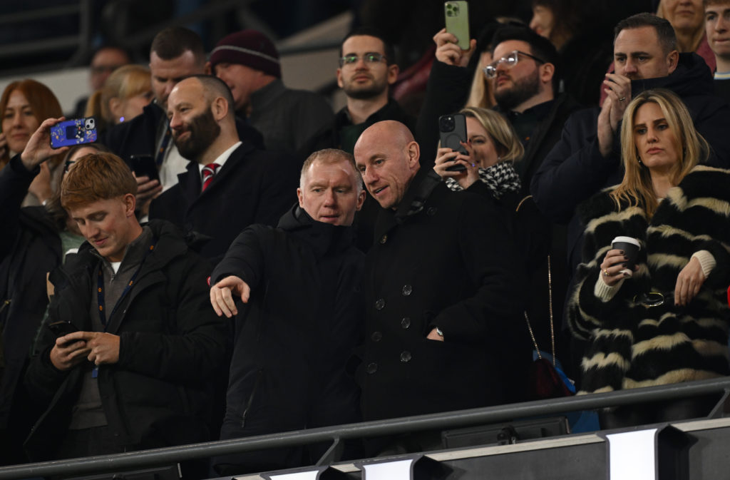 Paul Scholes and Nicky Butt watching Salford City against Man City