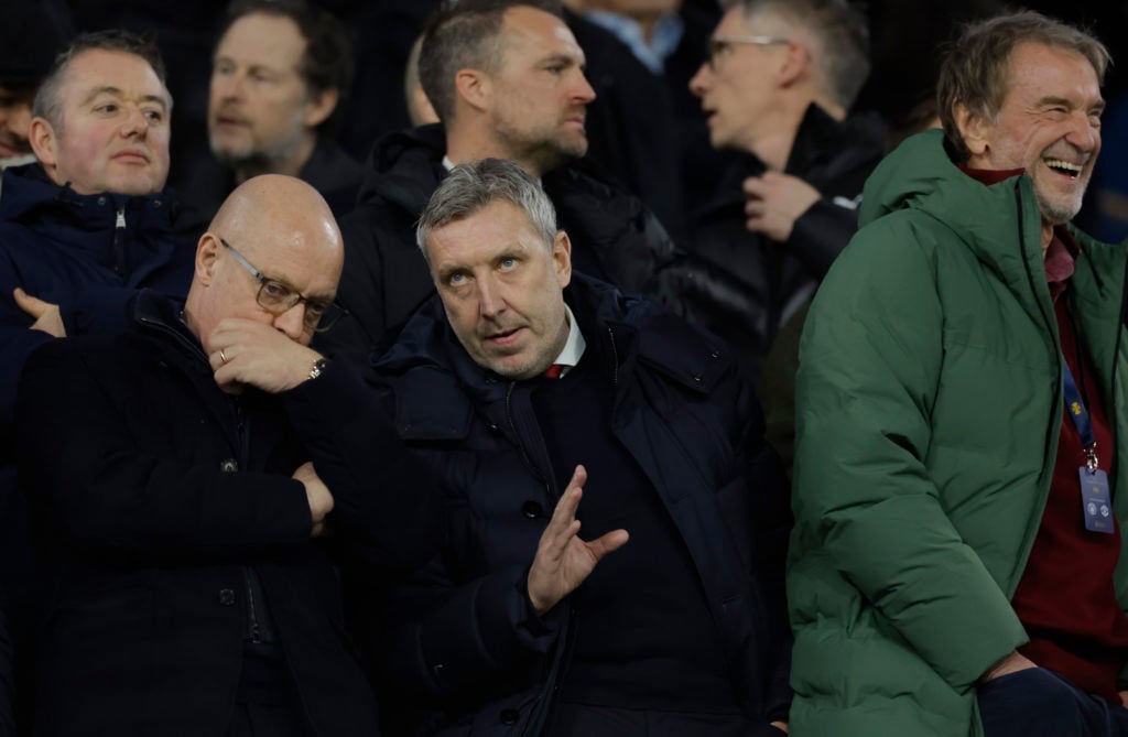 Sir Dave Brailsford (left) the INEOS director of sport talks to Jason Wilcox (centre) the technical director of Manchester United while Sir Jim Ratcliffe (right), the co-owner of Manchester United looks on before the Premier League match between Manchester City and Manchester United