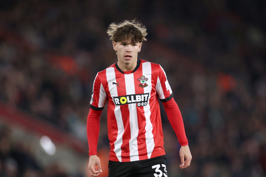 Southampton winger Tyler Dibling in action vs Crystal Palace.