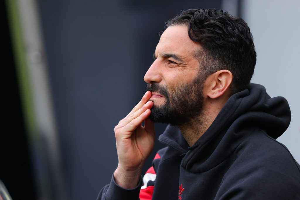 Manchester United manager Ruben Amorim looks dejected during the Premier League match between Newcastle United and Manchester United at St James’ Park in 2025.