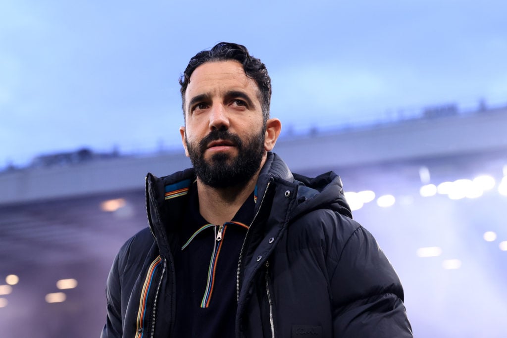 Manchester United manager Ruben Amorim during the UEFA Europa League 2024-25 quarter-final second-leg match between Manchester United and Olympique Lyonnais at Old Trafford.