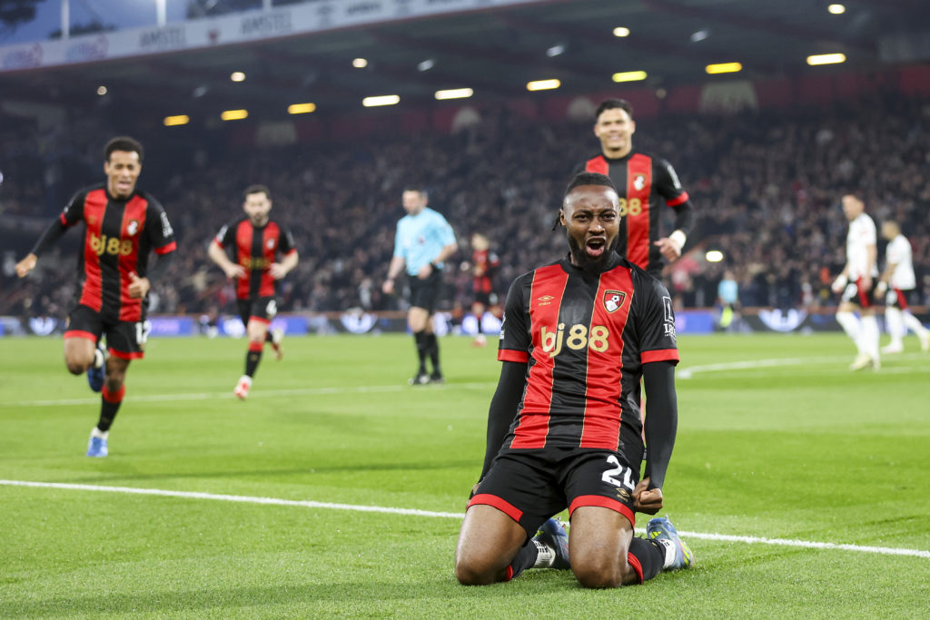 AFC Bournemouth's Antoine Semenyo celebrates scoring against Fulham.
