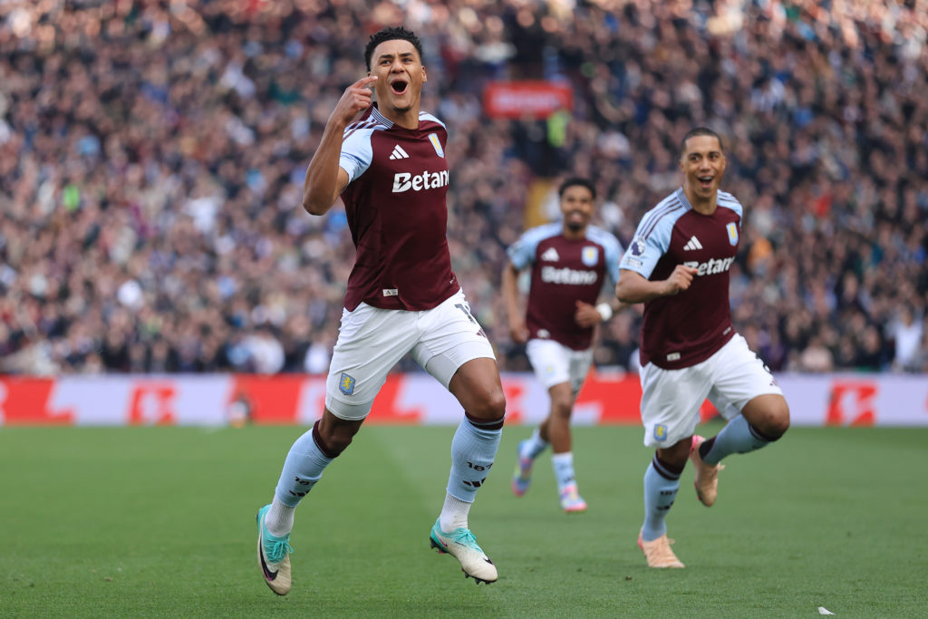Ollie Watkins celebrates scoring vs Newcastle.