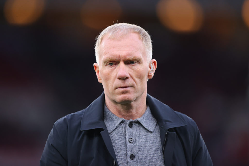 TNT Sports pundit Paul Scholes during the Europa League match between Manchester United and Lyon at Old Trafford in 2025 in Manchester, England.