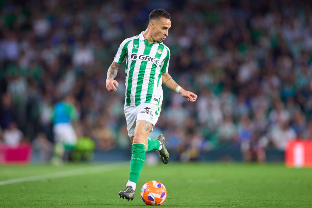 Antony of Real Betis during the LaLiga match between Real Betis Balompie and Real Valladolid CF at Estadio Benito Villamarin on April 24, 2025