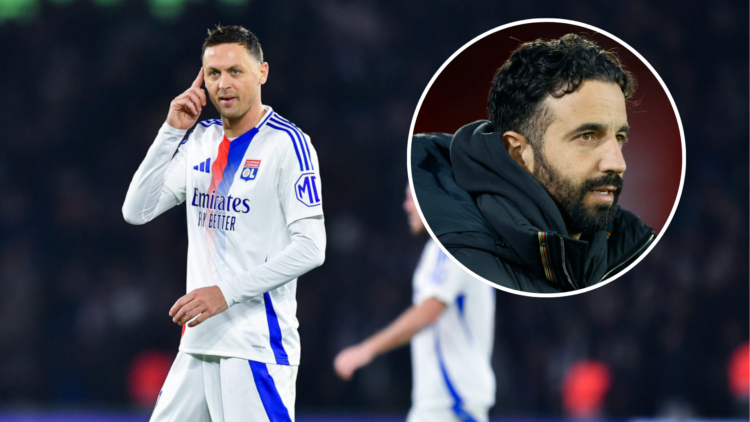 Lyon midfielder Nemanja Matic, inset Manchester United head coach Ruben Amorim.