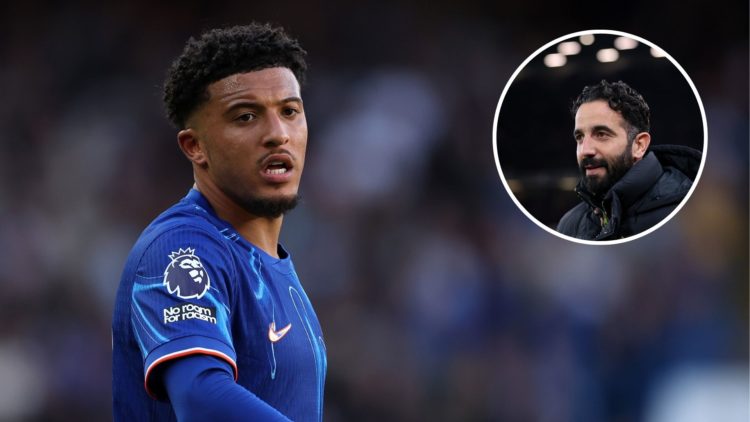 Jadon Sancho of Chelsea in action during the Premier League match between Chelsea FC and Brighton & Hove Albion FC at Stamford Bridge. Inset Ru...