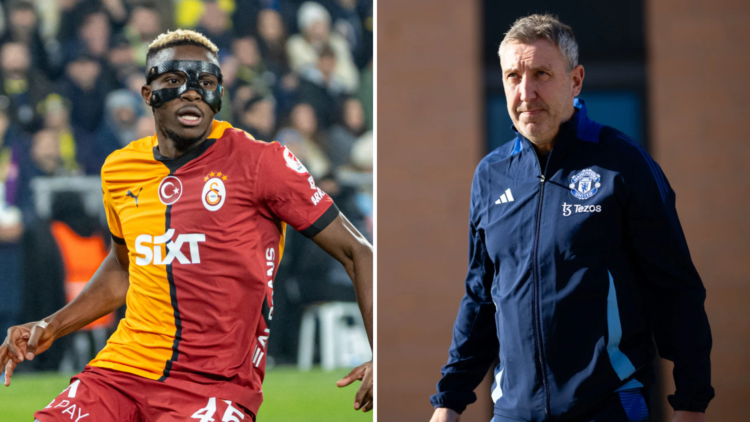 Split image of Galatasaray striker Victor Osimhen and Manchester United director Jason Wilcox.