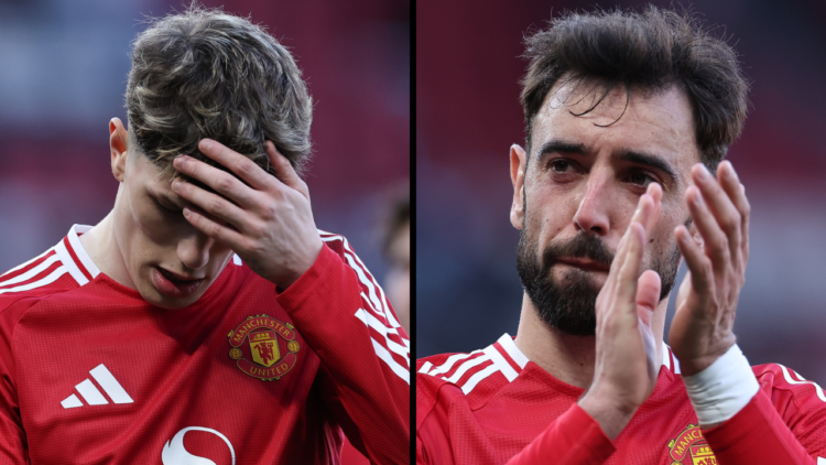 Bruno Fernandes of Manchester United acknowledges the home support after the Premier League match between Manchester United FC and Manchester City ...