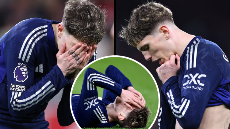 Alejandro Garnacho of Manchester United reacts during the Premier League match between Nottingham Forest FC and Manchester United FC at City Ground...