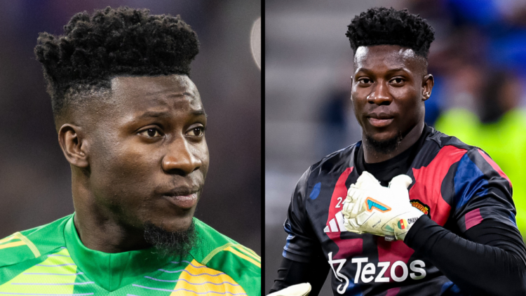 Andre Onana of Manchester United plays during the UEFA Europa League quarter-final first leg match between Olympique Lyonnais and Manchester United...