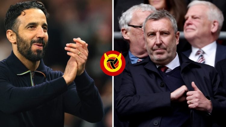 Split image of Manchester United head coach Ruben Amorim and technical director Jason Wilcox.