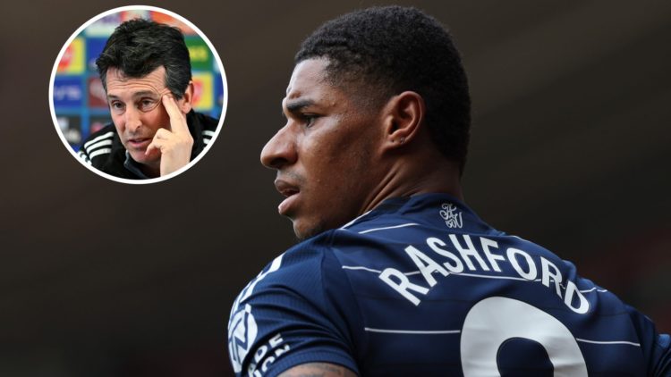 Split image – Marcus Rashford and Aston Villa manager Unai Emery with a decision to make