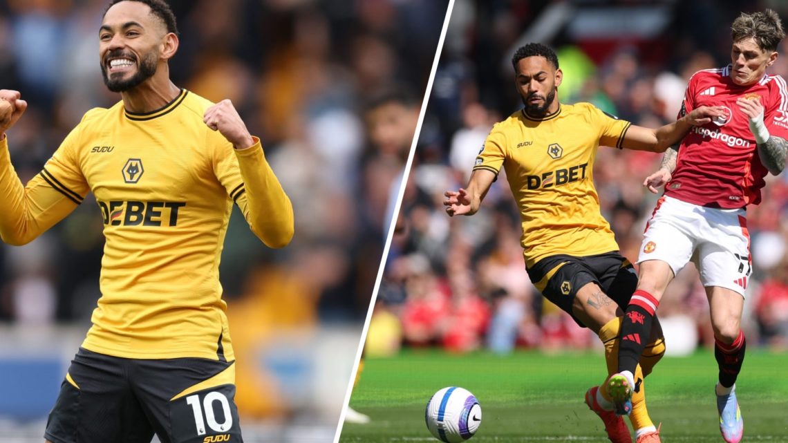 Split image of Wolves forward Matheus Cunha facing Manchester United.