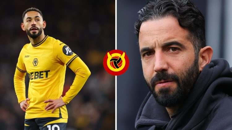 Split image of Wolves forward Matheus Cunha and Manchester United boss Ruben Amorim.