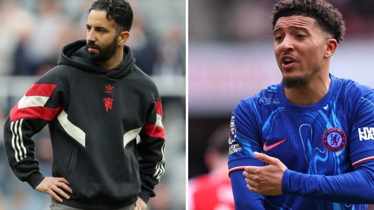 Split image of Manchester United manager Ruben Amorim and Chelsea winger Jadon Sancho.