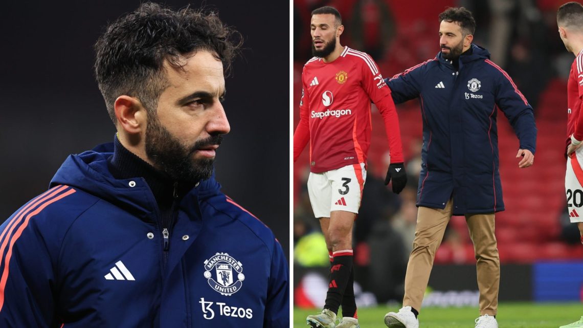 Split image of Manchester United manager Ruben Amorim facing Bournemouth in the Premier League.