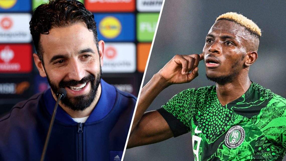 A split image of Manchester United boss Ruben Amorim (L) and Nigeria striker Victor Osimhen (R)