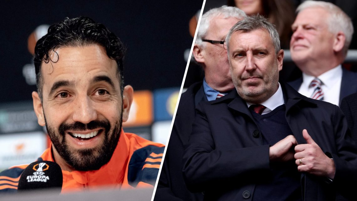 A split image of Manchester United boss Ruben Amorim (L) and Manchester United technical director Jason Wilcox (R)