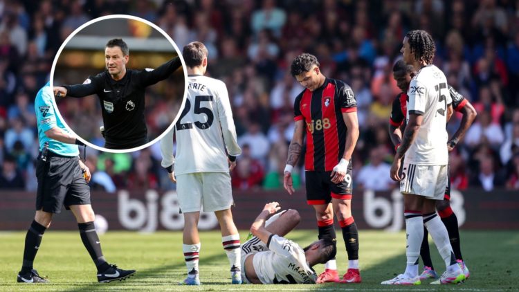 Evanilson is sent off for Bournemouth vs Manchester United, inset former Premier League referee Mark Clattenburg.