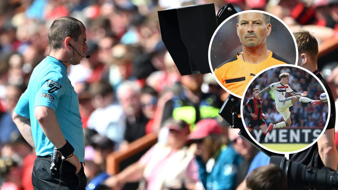 Premier League referee Peter Bankes checks VAR in Bournemouth vs Man United. Former referee Mark Clattenburg, Manchester United winger Alejandro Ga...